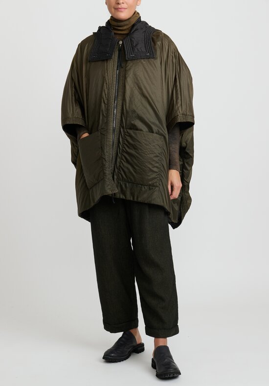 Masnada Reversible Ripstop Recycled Down ''Lam'' Poncho in Black & Moss Green	