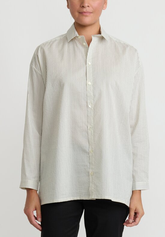 Toogood Cotton Silk Striped Draughtsman Shirt in White and Black 