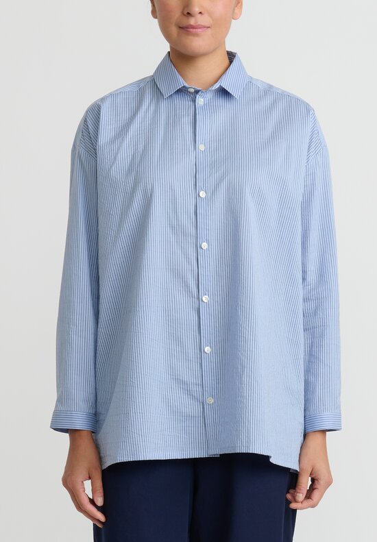 Toogood Cotton Silk Striped Draughtsman Shirt in Blue