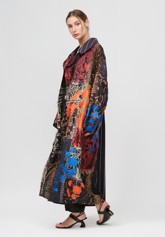 Biyan Embroidered Organza Patchwork ''Heyer'' Coat in Blue Multicolor