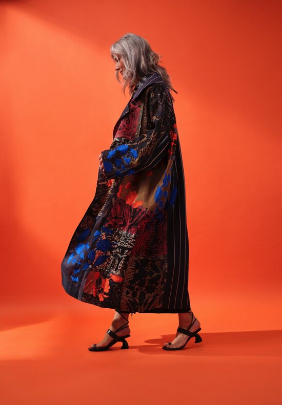 Biyan Embroidered Organza Patchwork ''Heyer'' Coat in Blue Multicolor