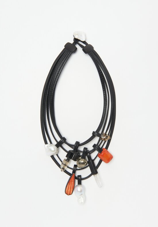 Monies Baroque Pearl, Coral, Rock Crystal, Pyrite, Shell and Ebony Necklace	