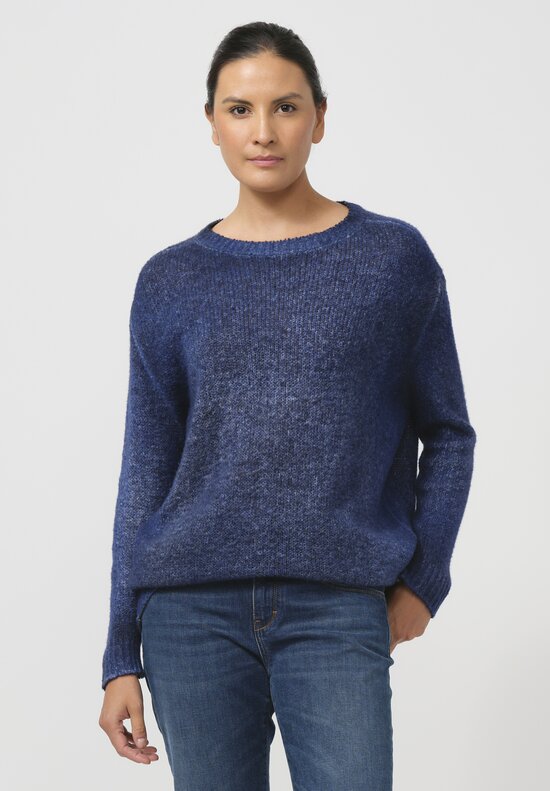 Avant Toi Hand-Painted Long Cashmere Sweater in Nero Ocean Blue	