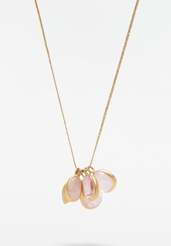 Pippa Small 18k Peony Pink Colette Set Rose Quartz and Gold Cardamon Pod Necklace	