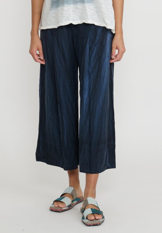 Gilda Midani Solid Dyed Silk Linen Pleats Pants	in Blue 