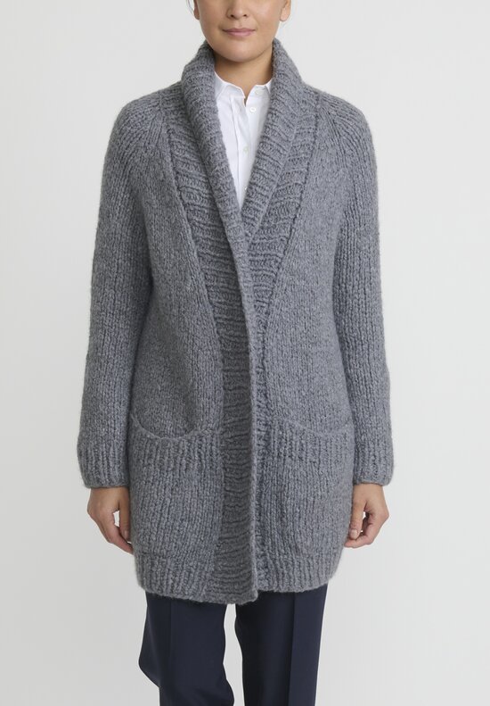 Wommelsdorff Hand Knit Ava Cashmere Silk Cardigan in Grey