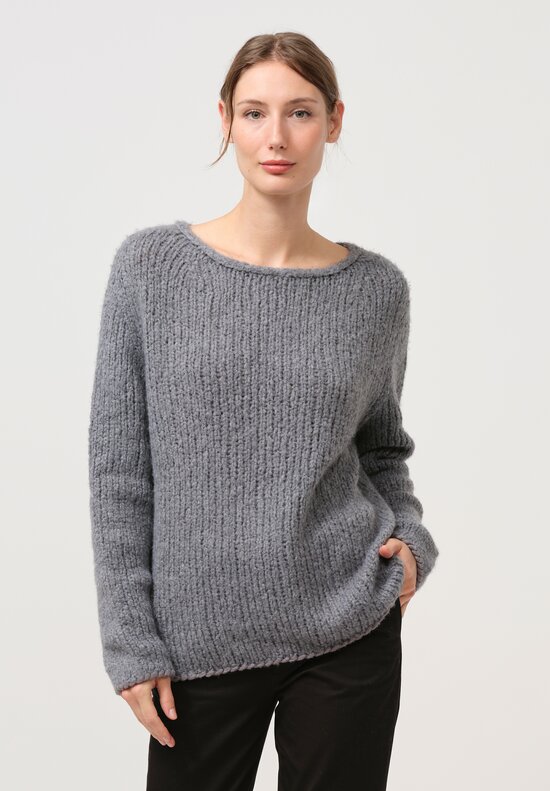 Wommelsdorff Hand Knit Cashmere Grace Sweater in Metal & Haze Grey	