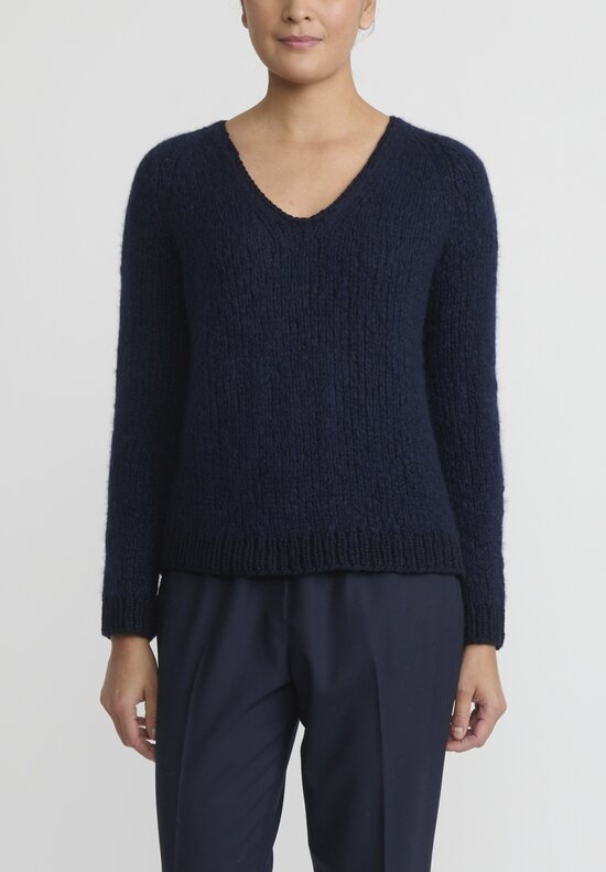 Wommelsdorff Mati Cashmere & Silk Hand Knitted Sweater in Blue