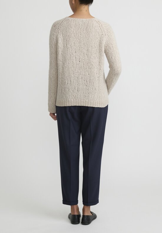 Wommelsdorff Mati Cashmere & Silk Hand Knitted Sweater in Off White Cream