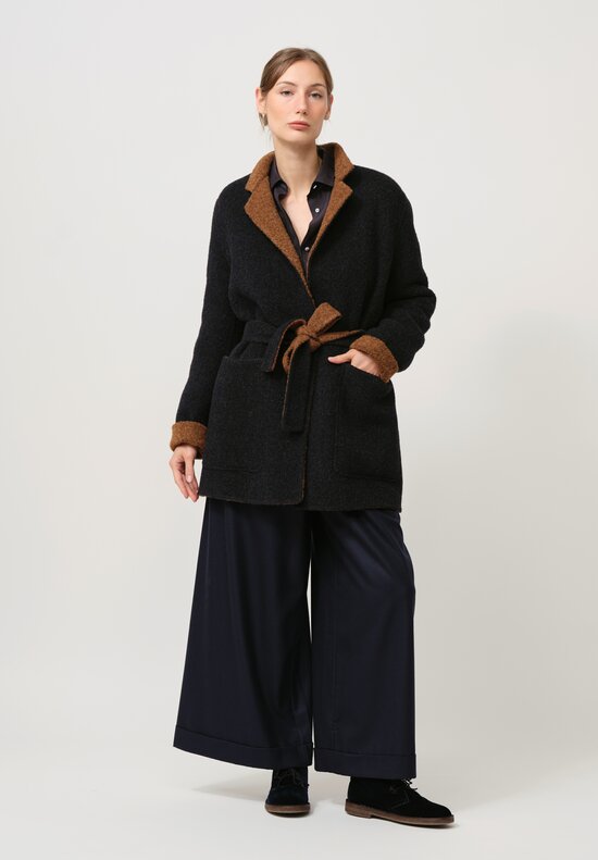 Nanna Pause Belted Aaron Coat in Navy Blue & Alpaca Brown	