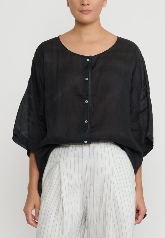 Gilda Midani Pattern Dyed Linen Button-Down Super Shirt in Black