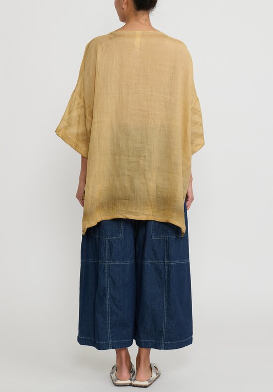 Gilda Midani Pattern Dyed Linen Button-Down Super Shirt in Kaki