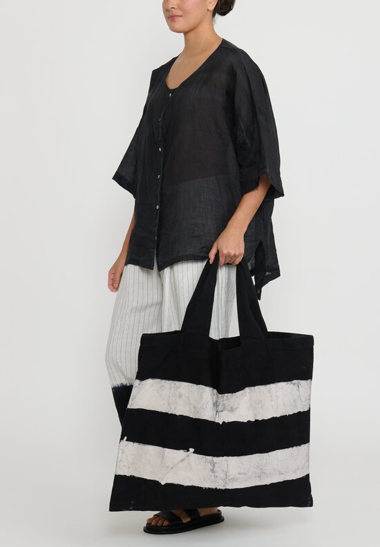 Gilda Midani Cotton Canvas Striped Tote Bag in Black and White