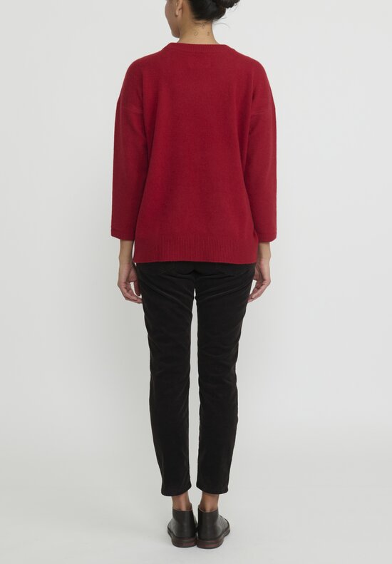 Kaval Cashmere and Sable Crewneck Sweater in Aka Red