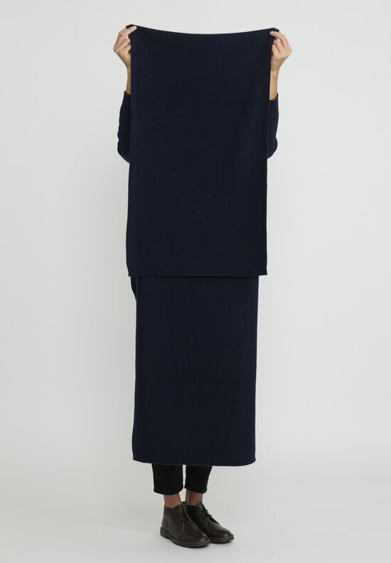 Kaval Wool and Sable Knit Narrow Stole Scarf in Kuro Navy Blue	