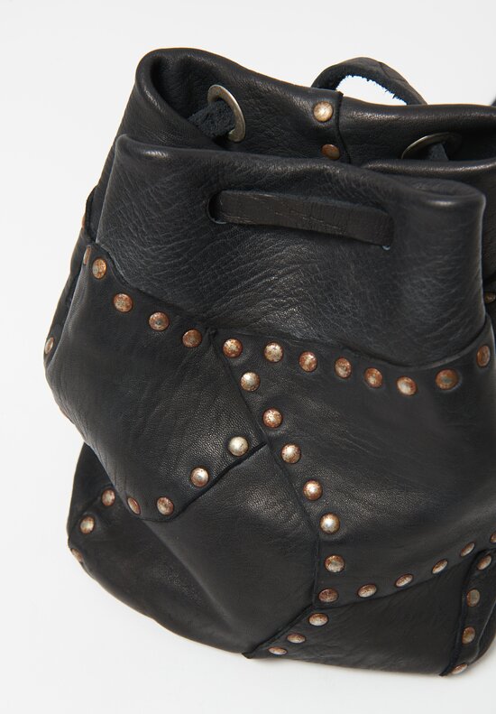 Guidi Patchwork Leather Bucket Bag with Rivets in Black