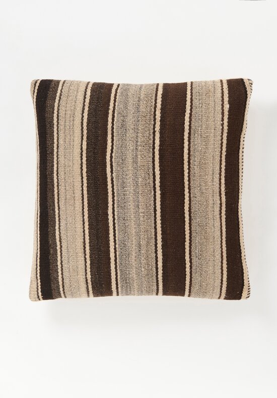 Antique & Vintage Wool Frazada Pillow in Brown Stripe I	