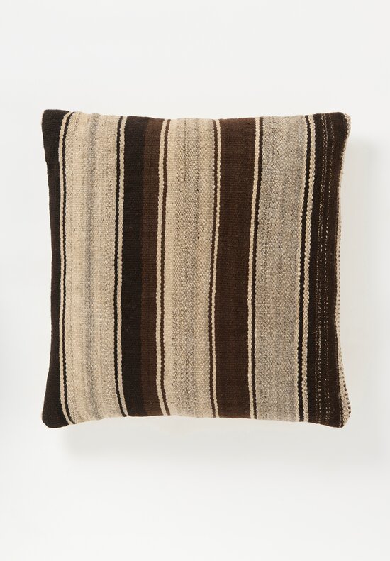 Antique & Vintage Wool Frazada Pillow in Brown Stripe III	