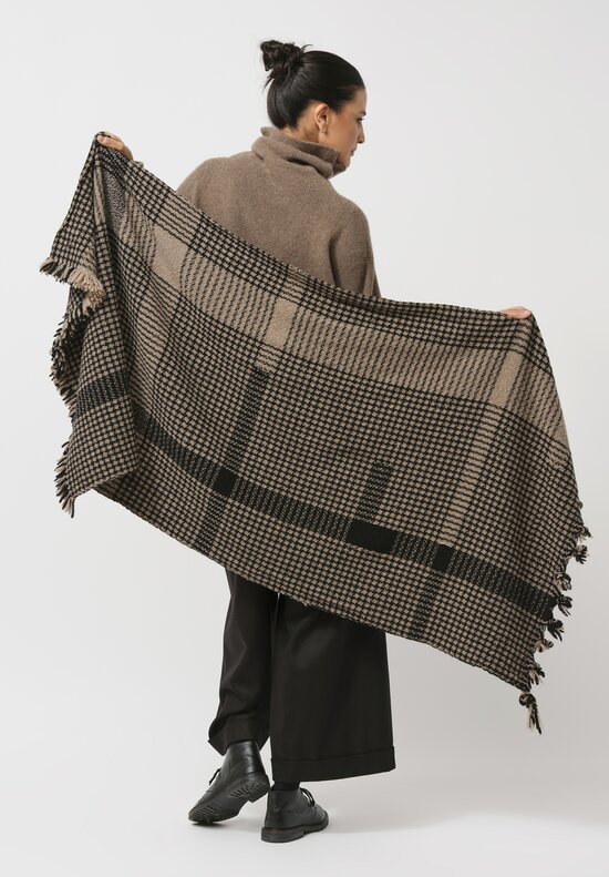 Daniela Gregis Cashmere Checkered ''Foresta'' Shawl in Black & Brown	