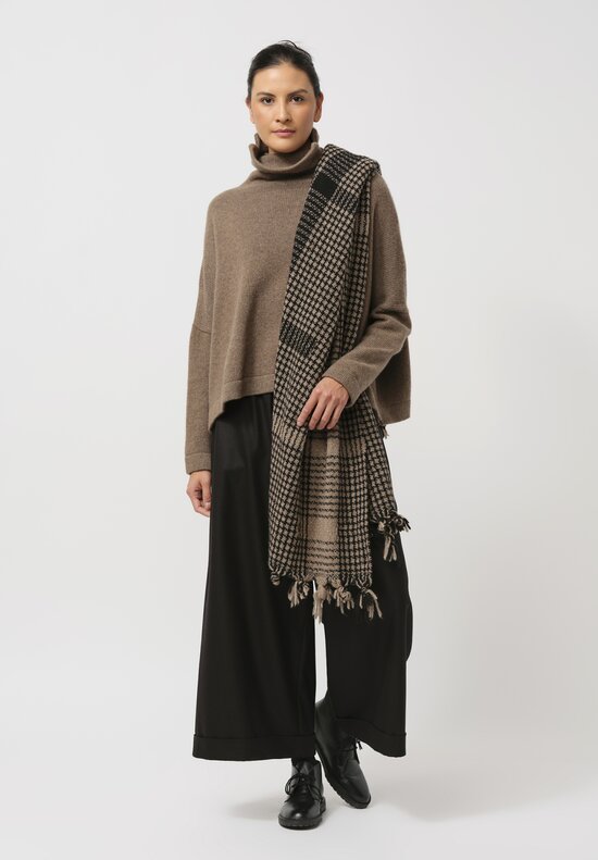 Daniela Gregis Cashmere Checkered ''Foresta'' Shawl in Black & Brown	