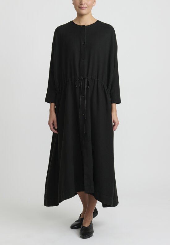 Kaval Silk Nel Twill Button Front Open Dress in Black	