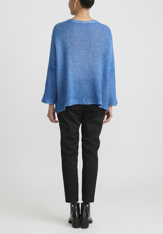 Avant Toi Loose Knit V-Neck Sweater in Genziana Blue	