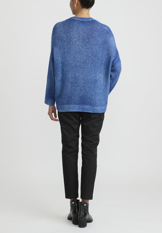 Avant Toi Hand-Painted, Brushed Crewneck Sweater in Genziana Blue	