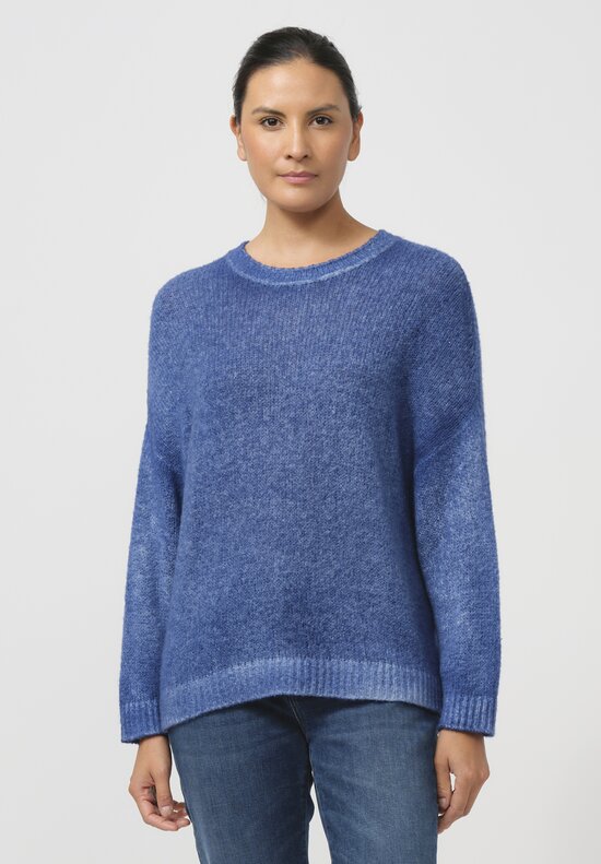 Avant Toi Hand-Painted Brushed Crewneck Sweater in Genziana Blue	