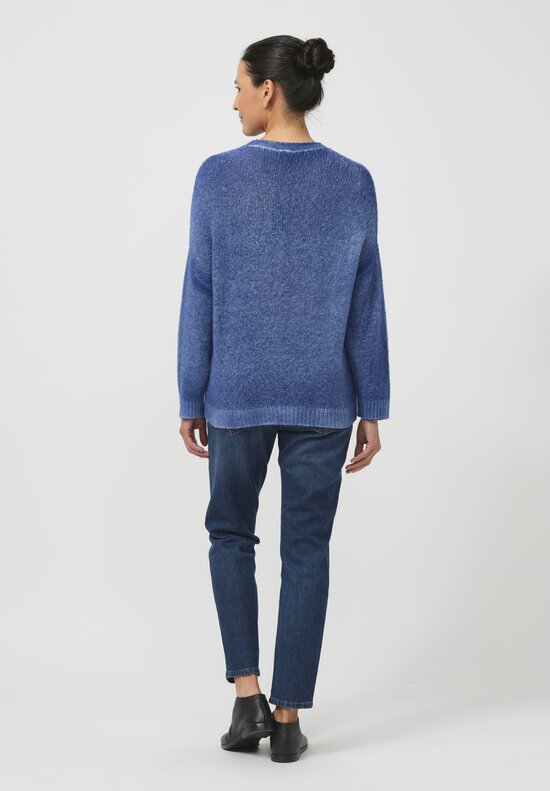 Avant Toi Hand-Painted Brushed Crewneck Sweater in Genziana Blue	