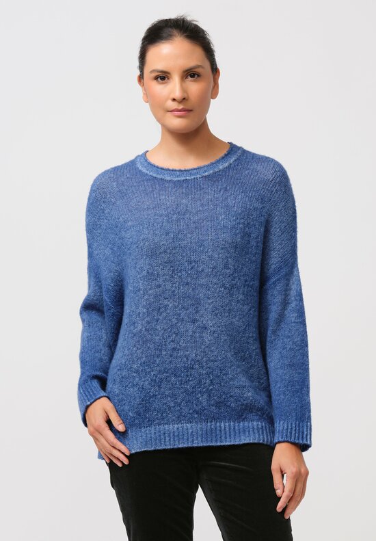 Avant Toi Hand-Painted Brushed Crewneck Sweater in Genziana Blue	