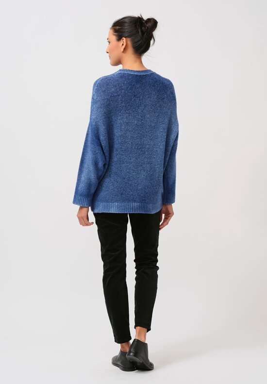 Avant Toi Hand-Painted Brushed Crewneck Sweater in Genziana Blue	