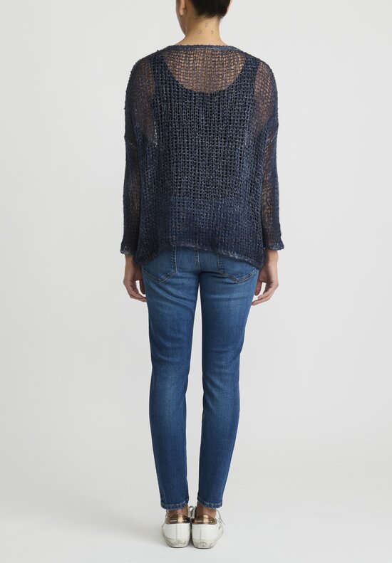 Avant Toi Cashmere/Silk Cloud ''Net'' Sweater in Nero Midnight Blue	