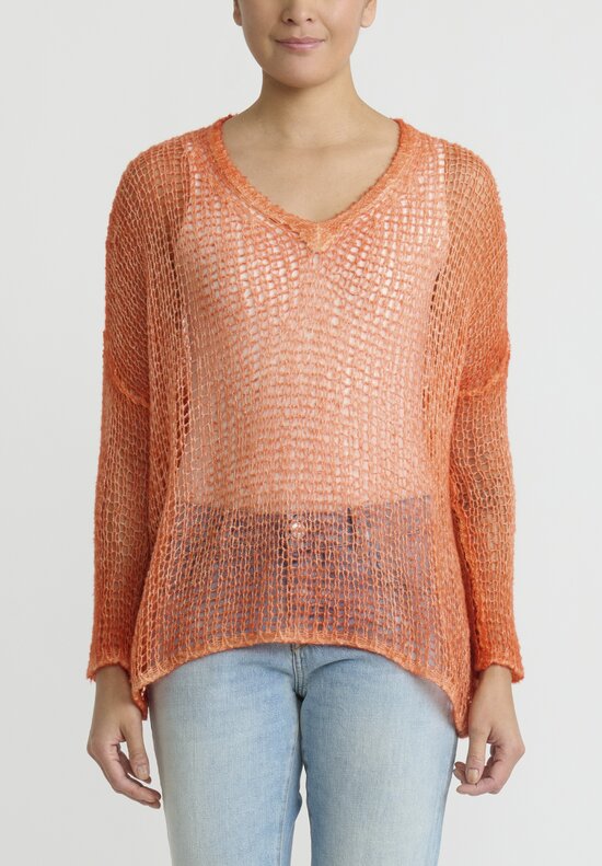 Avant Toi Cashmere/Silk Cloud ''Net'' Sweater in Alchechengi Orange	
