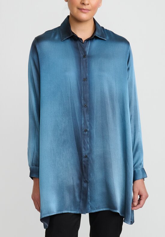 Avant Toi Hand-Painted Silk Shirt in Nero Water Blue	