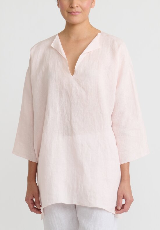 Shi Linen Split Neck A-Line Tunic in Pale Pink	
