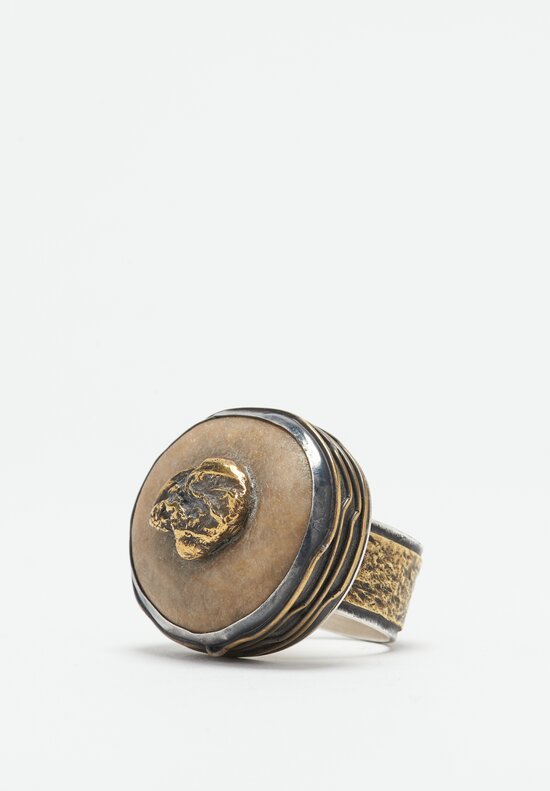 Pamela Adger Silver, Brass Stone Ring	