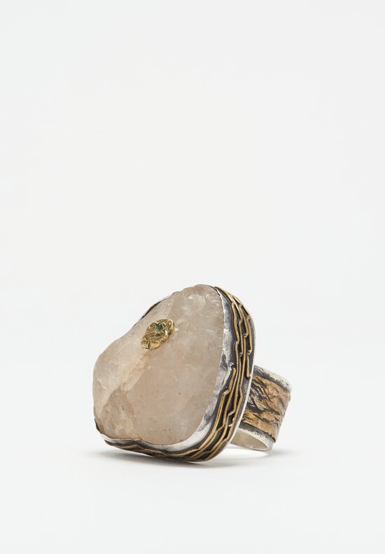 Pamela Adger Silver, Brass and Crystal Amulet Ring	