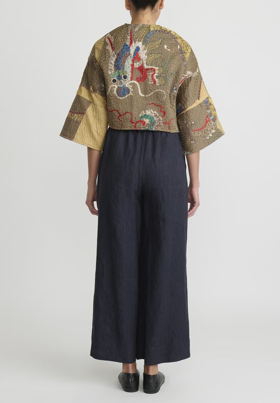 By Walid Antique Silk and Cotton Chinese Panel Bella Jacket in Brown