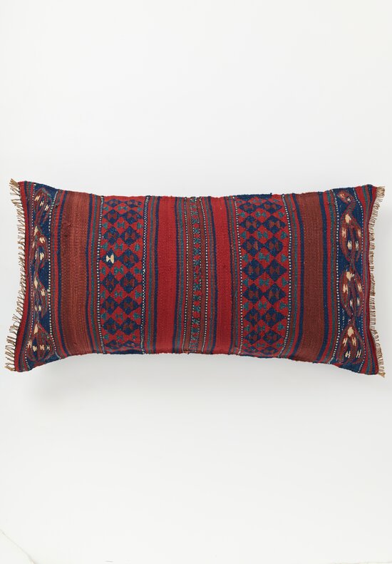 Antique and Vintage C1900 Handwoven Baluch Saddlebag Pillow in Currant, Navy Blue & Brown	