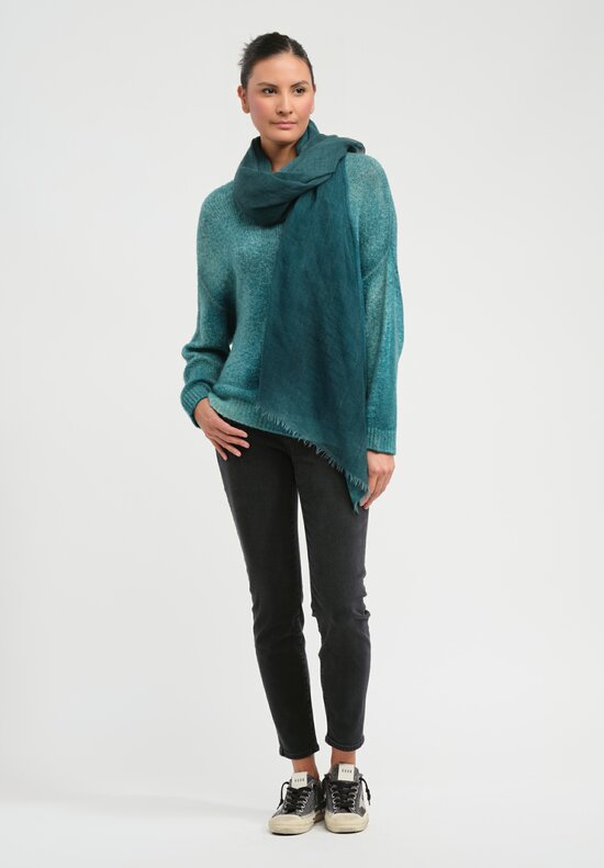 Avant Toi Hand-Painted Cashmere Silk Brushed Crewneck Sweater in Forest Green	