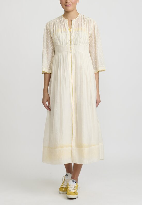 Péro Cotton and Silk Beaded Daisy Dress in Ivory White	