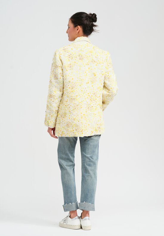 Péro Linen Hand Beaded and Embroidered Flower Jacket in Ivory White and Yellow	