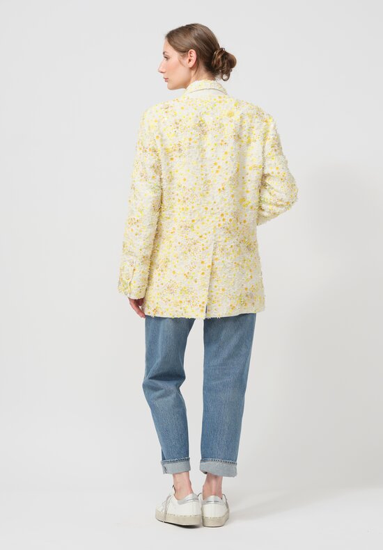 Péro Linen Hand Beaded and Embroidered Flower Jacket in Ivory White and Yellow	