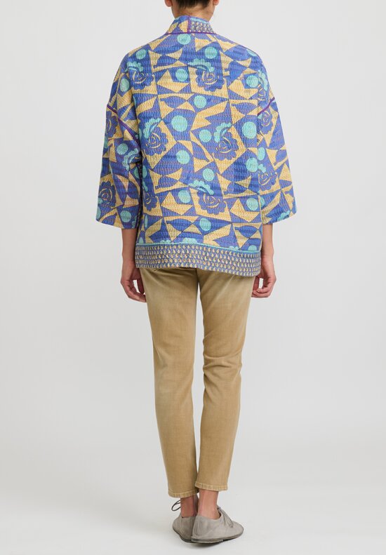 Mieko Mintz 4 Layer Mini Kimono Jacket in Blue and Ivory	