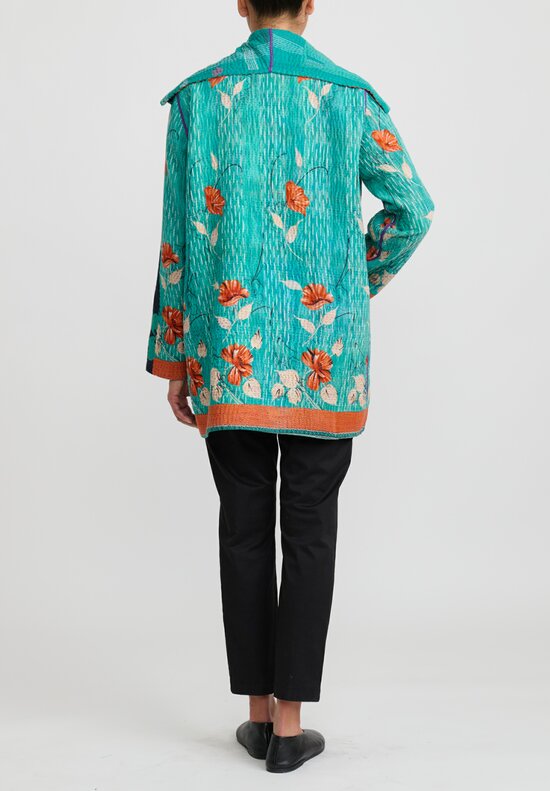 Mieko Mintz 4-Layer Vintage Cotton Pocket Jacket in Turquoise	