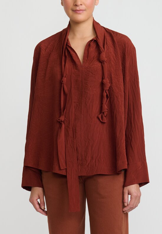 Lemaire Knotted Tie Collar Shirt in Cherry Mahogany Brown