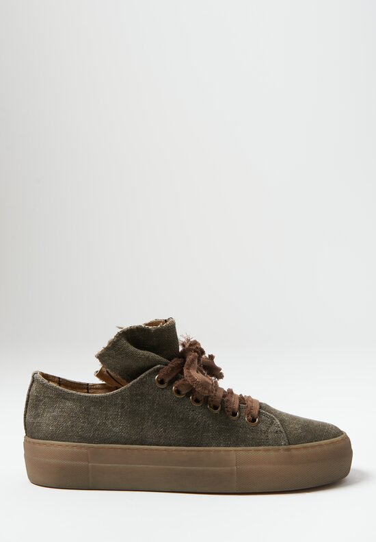 Uma Wang Linen Low Tennis Canvas Sneakers in Army Green