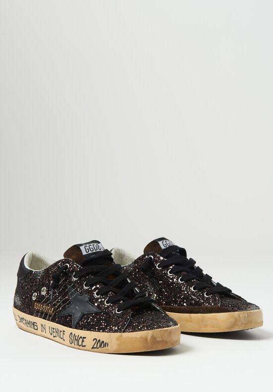 Golden Goose Glitter Super Star Sneaker with Suede Tongue and Leather Star	