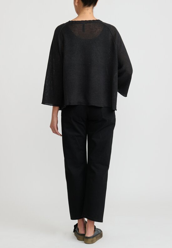Rundholz Linen Raglan Sleeve Knit Sweater in Black	