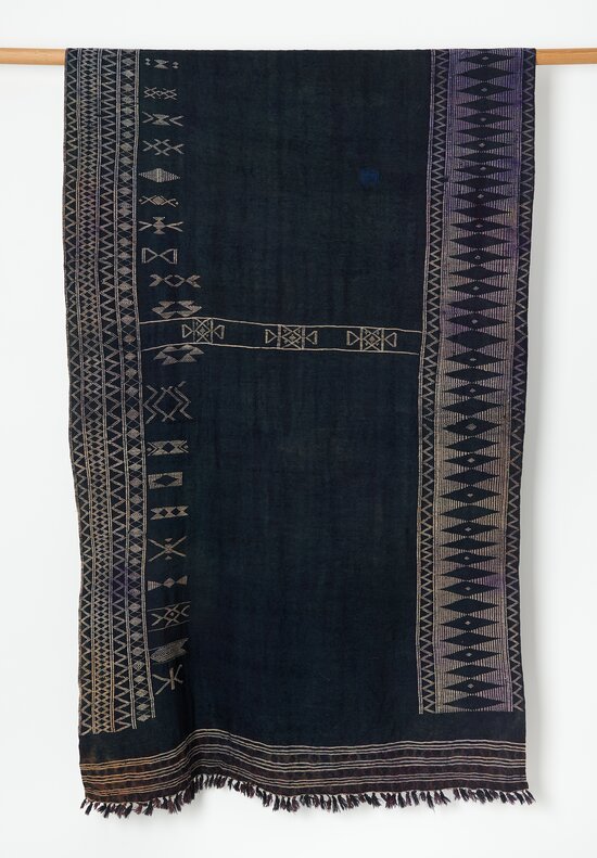 Antique Mahmoudi Bakhnoug Shawl, a Textile Art Masterpiece in Blue & Off White	
